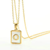 Lianfudai 18K Gold Letter A-Z Initial Necklace For Women White Rectangle Alphabet Charm Pendant Necklace Party Accessories