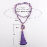 Lianfudai Fashion Bohemian Jewelry Semi Precious Stones Knotted Druzy Stone Links Tassel Necklaces For Women Boho Necklace