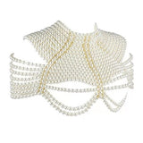 Lianfudai bridal jewelry set for wedding Women Imitation Pearl Beaded Bib Choker Necklace Body Chain Shawl Collar Jewelry J78E