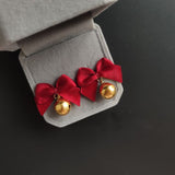 LIANFUDAI Fashion Crystal Bow Knot Stud Earrings For Women Pearl Cherry Flowers Rhinestone Red Earring Girls Party Christmas Jewelry Gifts