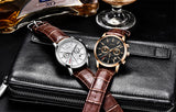 Lianfudai father's day gifts Watches Mens Top Brand Luxury Casual Leather Quartz Men's Watch Business Clock Male Sport Waterproof Date Chronograph