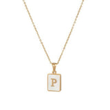 Lianfudai 18K Gold Letter A-Z Initial Necklace For Women White Rectangle Alphabet Charm Pendant Necklace Party Accessories