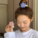 Lianfudai Winter Colorful Lamb Hair Flower Hair Ring Girl Heart Cute Sweet Hair Accessories Plush Rubber Band for Women Jewelry Gifts