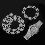 Lianfudai Christmas wishlist 3pcs Watch +Chain+Bracelet HIPHOP Iced Out Alloy Bean Rhinestone Necklace Chain Bling Necklaces Men Jewelry