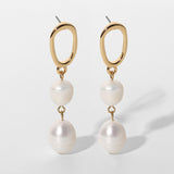 Lianfudai French Style Freshwater Pearl Pendant Drop Earrings For Women Girls Elegant Stud Earrings Jewelry Accessories