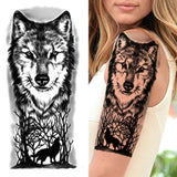 Lianfudai Compass Wolf Temporary Tattoos For Men Women Adult Fake Lion Tattoo Sticker Tiger Black Tribal Body Art Drawings Tatoos Arm