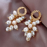 Lianfudai christmas gift ideas valentines day gifts for her hot sale new Elegant Leaf Circle Grape String Imitation Pearl Tassel Drop Earrings For Women Korean Pearl Beads Earring Party Wedding Jewelry