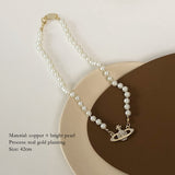 Lianfudai Spring Vintage Fashion New Trend Love Pearl Planet Shape Women's Party Necklace Jewelry Clavicle Necklace Gift Hangzhi