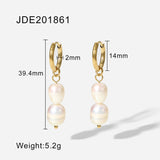 Lianfudai 14K Gold Plated 2mm Hoop Pearl Earrings Geometric Stainless Steel Freshwater Pearl Huggie Earring for Women Jewelry Gift