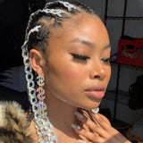Lianfudai gifts for her Rhinestone Long Circle Chain Hair Comb Clip Headband Hip Hop Hair Jewelry for Girl Luxury Crystal Headpiece Headwear Accessories