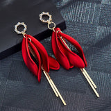 Lianfudai Christmas gifts ideas New Fashion Tassel Flower Long Dangle Drop Earrings Retro Red Big Petal Statement Earring for Women Bridal Wedding Party Jewelry