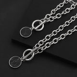 Lianfudai Punk Silver Color Black Stone Round Pendant Bracelet Retro Hip Hop Men Women Thick Chain Bracelet Female Couple Jewlery