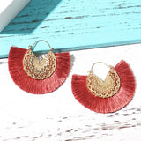 Lianfudai Fan Shaped Tassel Earrings for Women Lady Female Fringe Handmade Dangle Earring Vintage Dangle Drop Earrings Jewelry