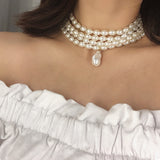 Lianfudai Christmas wishlist Natural Baroque Pearl Necklace Fashion Creative Irregular Metal Chain Collarbone Necklace Female Wedding Banquet Jewelry
