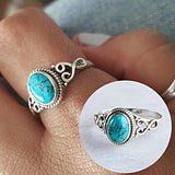 Lianfudai Disaster Prevention Jewelry Vintage Antique Natural Stone Ring Fashion Jewelry Gift Blue turquoises Finger Ring For Women Wedding Anniversary Rings