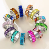 Lianfudai Dainty Rainbow Ring Multi Color Crystal Eternity Square Baguette Finger Ring Women Female Wedding Jewelry  Wholesale