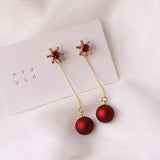 Lianfudai Christmas gifts ideas Fashion Christmas Red Dangle Earrings For Women Rhinestone Snowflake Pearl Earring Christmas Party Festival New Year Jewelry
