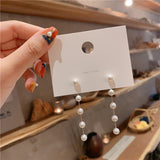 Lianfudai Christmas gifts ideas New Korean Drop Earrings for Women Minimalist Personality Ear Line Tassel Earrings Triangle Star Top Pearl Earrings Jewelry