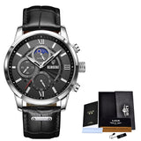 Lianfudai father's day gifts  Watches Mens Top Brand Luxury Clock Casual Leathe 24Hour Moon Phase Men Watch Sport Waterproof Quartz Chronograph+Box