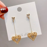 Lianfudai Christmas gifts ideas Simple Heart Winding Geoemtric Drop Earrings For Women Korean Shiny Crystal Tassel Earring Party Temperament Jewelry Gifts