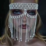 Lianfudai gifts for women Luxury Belly Dance Rhinestone Long Tassel Face Veil Mask Jewelry for women Crystal Full Face Masquerade Mask Chain Accessories