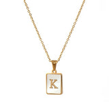 Lianfudai 18K Gold Letter A-Z Initial Necklace For Women White Rectangle Alphabet Charm Pendant Necklace Party Accessories