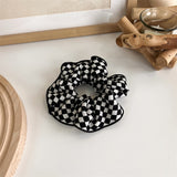 Lianfudai Winter INS Trendy Black White Lattice Fabric Hair Band Elastic Hair Rope for Women Fashion Trip Jewelry Gifts