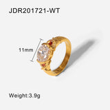 Lianfudai western jewelry for women Gold Plated Stainless Steel Trendy Ring Large Oval Zircon Ring For Women Wedding Jewelry Party Gift