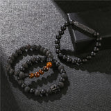 Lianfudai gifts for men 3pcs/Set Crown Bracelet Black Matte Onyx Stone Beads Braclets Heren Armband Bileklik Erkek Handmade Jewellery Men Accessories