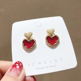 Lianfudai Vintage Earrings Lovely Small Cute Painting Heart Shape Earrings for Women Fashion Enamel Drop Earrings Brincos