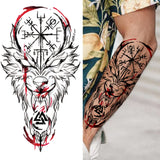 Lianfudai Compass Wolf Temporary Tattoos For Men Women Adult Fake Lion Tattoo Sticker Tiger Black Tribal Body Art Drawings Tatoos Arm