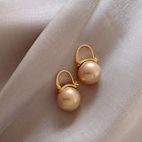 Lianfudai Christmas gifts ideas  New Fashion Korean Oversized White Pearl Drop Earrings for Women Bohemian Golden Round Zircon Wedding Earrings Jewelry Gift