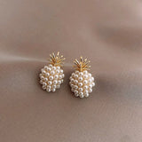 Lianfudai  gifts for women Shining Crystal Heart Moon Pearl Stud Earrings For Women Hollow Korean Star Dangle Drop Sweet Girls Wedding Gold Color Jewelry