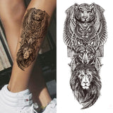 Lianfudai Compass Wolf Temporary Tattoos For Men Women Adult Fake Lion Tattoo Sticker Tiger Black Tribal Body Art Drawings Tatoos Arm