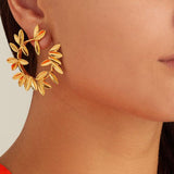 Lianfudai Christmas gifts ideas Charms Gold Big Flowers Statement Earrings for Women Butterfly Pearl Stone Leaf Geometric Cute Earrings Jewelry Pendiente