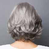 Lianfudai Mother's Wig Gray Color Curly Bob Wigs Women's Fashion Heat Resistant Short Synthetic Natural  Wavy Hair Wigs for Mommy Peluca