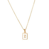 Lianfudai 18K Gold Letter A-Z Initial Necklace For Women White Rectangle Alphabet Charm Pendant Necklace Party Accessories