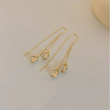 Lianfudai christmas wishlist valentines day gifts for her hot sale new Korean Fashion Zircon Gold Long Pendant Earrings for Women Simple Temperament Crystal Statement Earrings New Jewelry Accessories