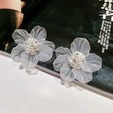 Lianfudai Korea Hyperbole White Transparent Flower Earrings for Women 2022 New Cute Sweet Acrylic Big Floral Earring Trendy Jewelry