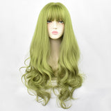 Lianfudai human hair wigs deep wave frontal wig hairstyles lacefront wig hairstyles 24inch Synthetic Green Black Hair Curly Big Wave Cosplay  Wigs With Bangs for Women African American Heat Resistant Fiber Hair