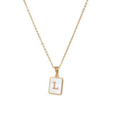 Lianfudai 18K Gold Letter A-Z Initial Necklace For Women White Rectangle Alphabet Charm Pendant Necklace Party Accessories