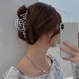 Lianfudai Fashion Simple Silver Color Metal Rectangle Hair Claw Irregular Geometric Hollow Big Hairpins for Women Jewelry Gifts