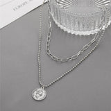 Lianfudai Vintage Multilayered Pearl Necklace For Women Fashion Gold Portrait Coin Pendant Thick Chain Necklaces Jewelry