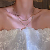Lianfudai gifts for women Imitation pearl necklace female new super fairy double layered clavicle chain light luxury