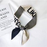 Lianfudai Korea Lattice Letter Silk Scarf Narrow Long Ribbon Tie Office Scarf Headband for Women Bag Accessories New Winter Autumn