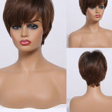 Lianfudai Short Straight Wigs Ombre Brown Synthetic Hair Wigs with Bangs for Black Women Daily Cosplay Heat Resistant Natural Hair Wigs