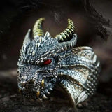 Lianfudai father's day gifts Ring for Men Domineering Trend Fire-Breathing Dragon Ring Retro Punk Locomotive Rider Jewelry Gift