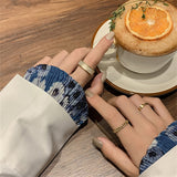 Lianfudai Retro Simple Gold Color Metal Beaded Rings Set Simple Irregular Opening Adjustable Hollow Finger Rings for Women Gifts