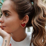 Lianfudai New Design Red Heart Stud Earring Women Metal Gold Color Eye Heart Lips Wedding  Statement Earrings Fashion Party Jewelry