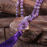 Lianfudai Fashion Bohemian Jewelry Semi Precious Stones Knotted Druzy Stone Links Tassel Necklaces For Women Boho Necklace